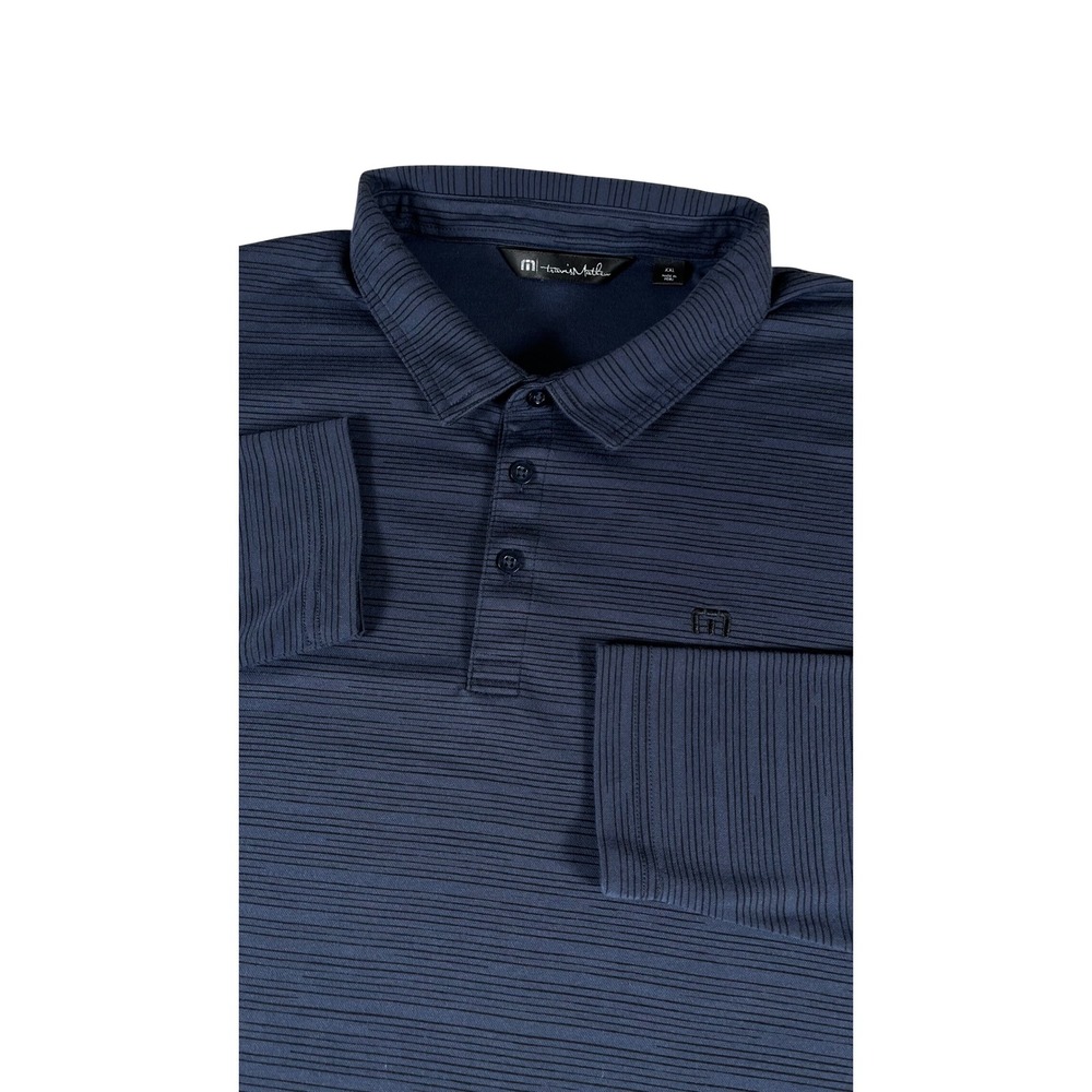 Travis Mathew Mens XXL Long Sleeve Polo Shirt Navy Blue Striped Pima Cotton